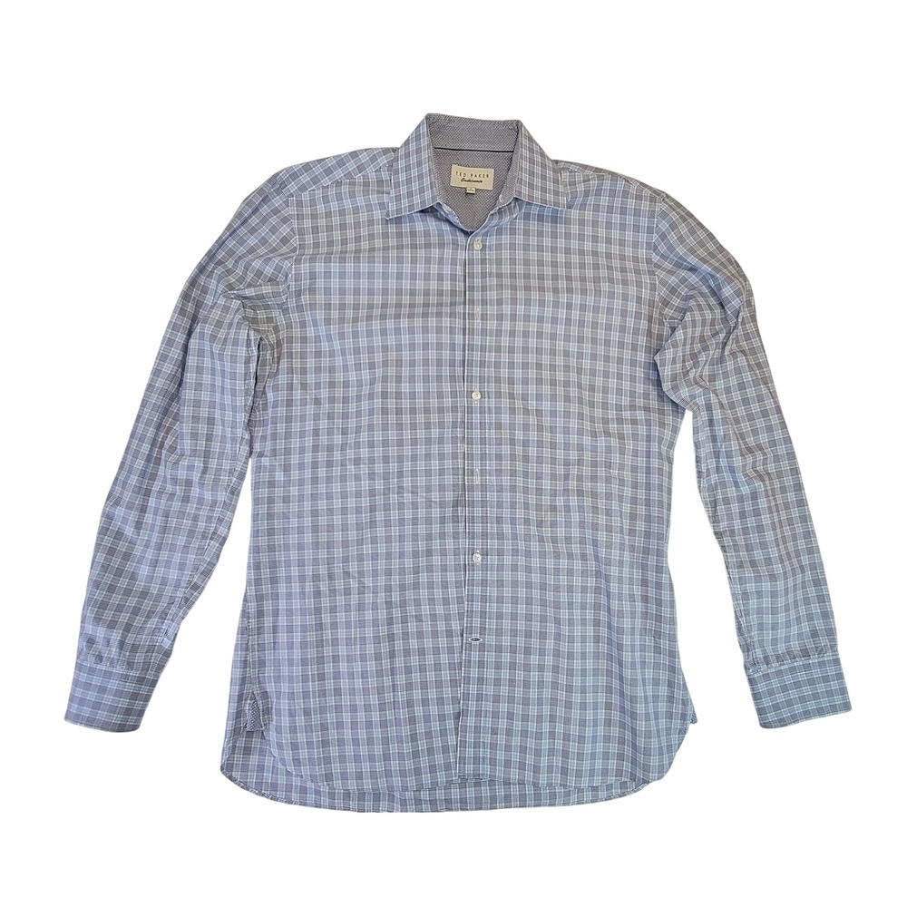 Ted‎ Baker Endurance Men's Blue Grey Dress Shirt Long Sleeve Cotton 16-34/35